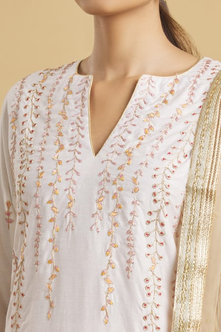 Shop_Rahul Singh_White Net, Chanderi Silk Embroidered Kurta Set_Online_at_Aza_Fashions