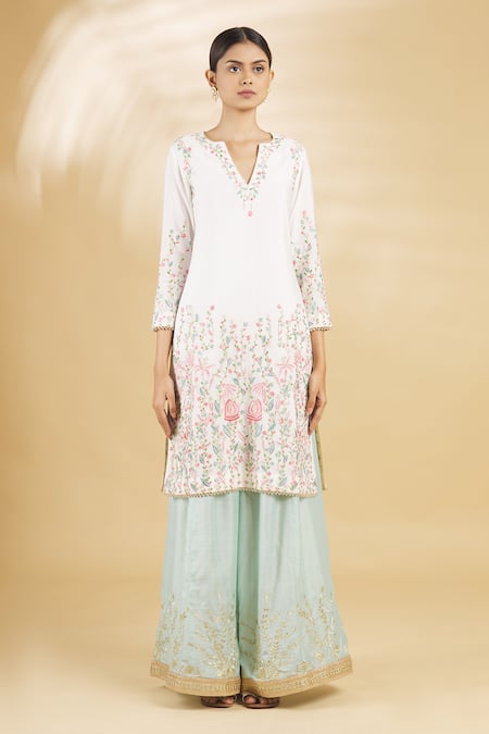 Rahul Singh_White Net, Chanderi Silk Embroidered Kurta Set_Online_at_Aza_Fashions