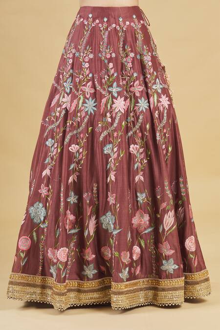 Shop_Rahul Singh_Maroon Net, Chanderi Silk Embroidered Bridal Lehenga Set_Online_at_Aza_Fashions