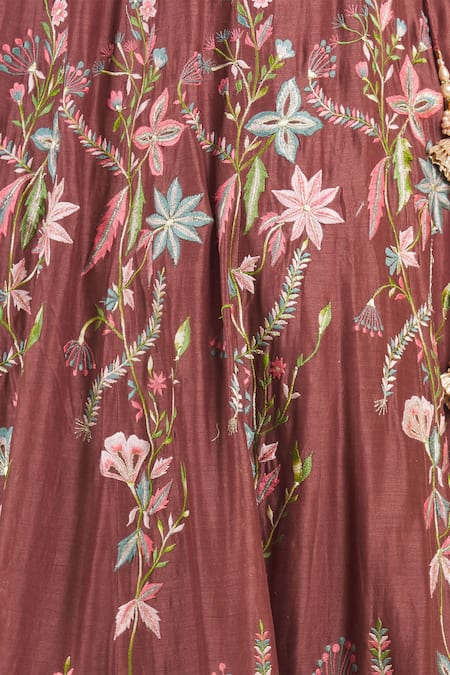 Rahul Singh_Maroon Net, Chanderi Silk Embroidered Bridal Lehenga Set_at_Aza_Fashions