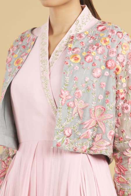 Rahul Singh Blue Organza, Cotton Silk Gown With Embroidered Jacket at Aza Fashions Rahul Singh_Blue Organza, Cotton Silk Gown With Embroidered Jacket _at_Aza_Fashions