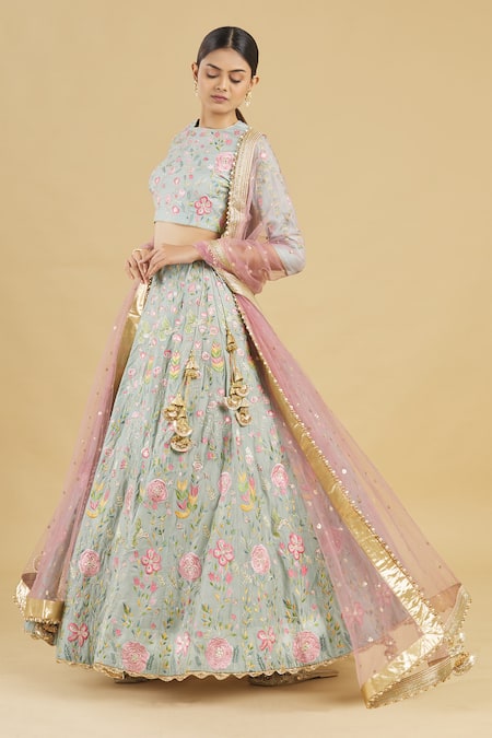 Rahul Singh Chanderi Silk Embroidered Bridal Lehenga Set 