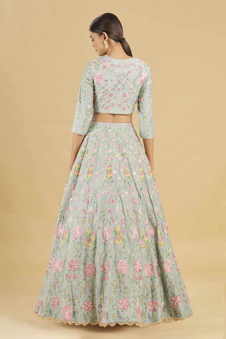 Shop Rahul Singh Blue Net, Chanderi Silk Embroidered Bridal Lehenga Set at Aza Fashions Shop_Rahul Singh_Blue Net, Chanderi Silk Embroidered Bridal Lehenga Set _at_Aza_Fashions