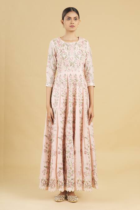 Rahul Singh_Pink Net, Chanderi Silk Embroidered Anarkali With Dupatta_Online_at_Aza_Fashions