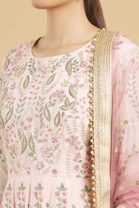 Rahul Singh_Pink Net, Chanderi Silk Embroidered Anarkali With Dupatta_at_Aza_Fashions