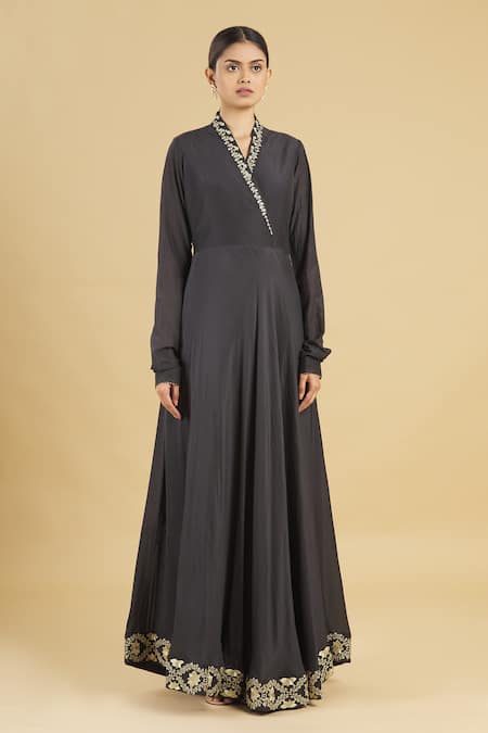 Buy Rahul Singh Blue Velvet, Cotton Silk Gown With Embroidered Jacket Online at Aza Fashions Buy_Rahul Singh_Blue Velvet, Cotton Silk Gown With Embroidered Jacket _Online_at_Aza_Fashions