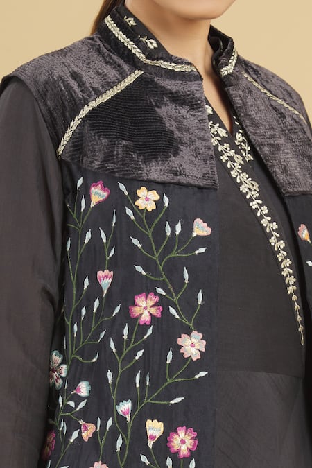 Rahul Singh Blue Velvet, Cotton Silk Gown With Embroidered Jacket at Aza Fashions Rahul Singh_Blue Velvet, Cotton Silk Gown With Embroidered Jacket _at_Aza_Fashions