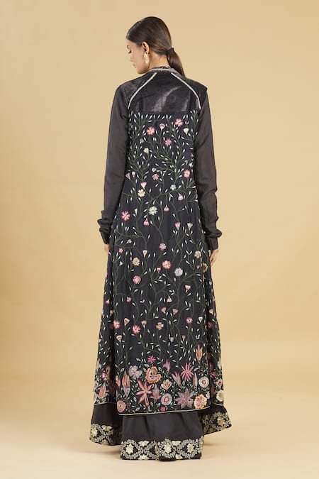 Rahul Singh Cotton Silk Gown with Embroidered Velvet Jacket 