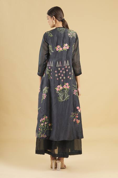 Shop Rahul Singh Black Organza, Cotton Silk Dress With Embroidered Jacket at Aza Fashions Shop_Rahul Singh_Black Organza, Cotton Silk Dress With Embroidered Jacket _at_Aza_Fashions