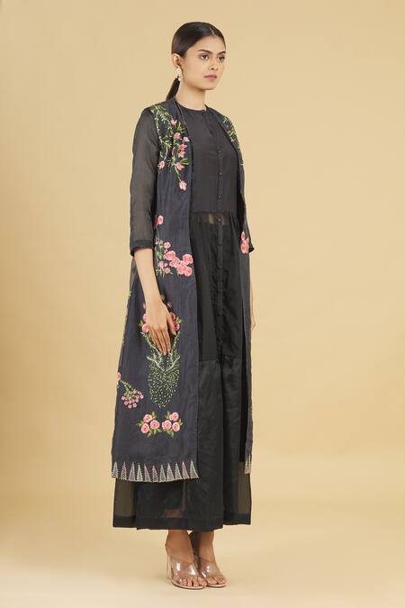 Rahul Singh Black Organza, Cotton Silk Dress With Embroidered Jacket Online at Aza Fashions Rahul Singh_Black Organza, Cotton Silk Dress With Embroidered Jacket _Online_at_Aza_Fashions