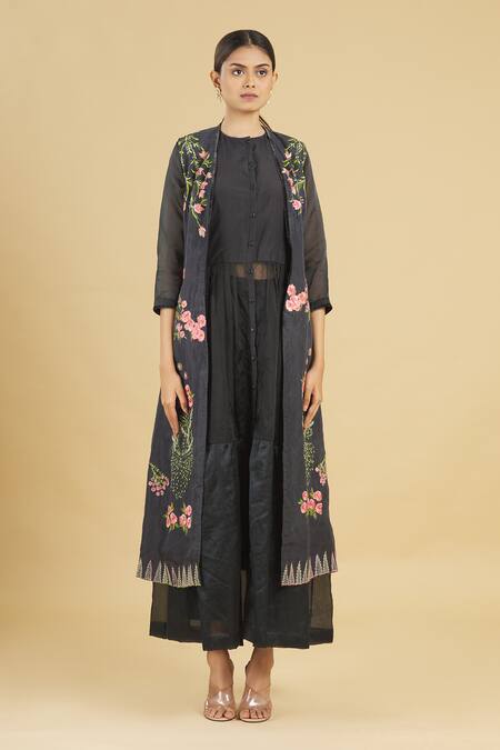 Buy Rahul Singh Black Organza, Cotton Silk Dress With Embroidered Jacket Online at Aza Fashions Buy_Rahul Singh_Black Organza, Cotton Silk Dress With Embroidered Jacket _Online_at_Aza_Fashions