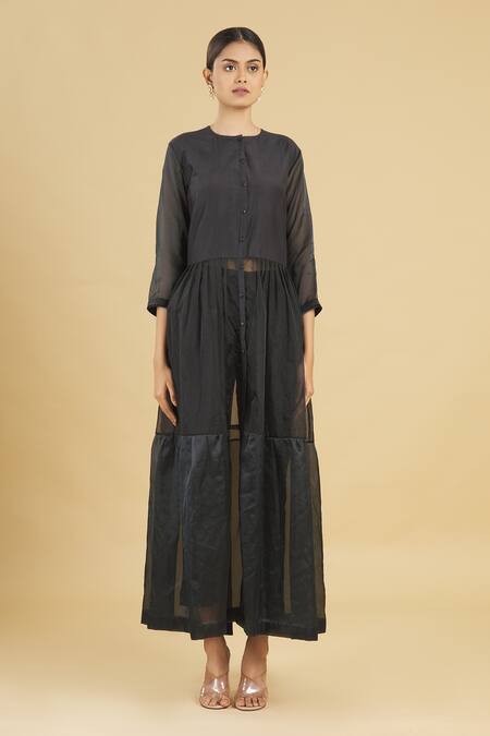 Shop Rahul Singh Black Organza, Cotton Silk Dress With Embroidered Jacket Online at Aza Fashions Shop_Rahul Singh_Black Organza, Cotton Silk Dress With Embroidered Jacket _Online_at_Aza_Fashions