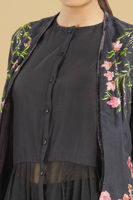 Rahul Singh Black Organza, Cotton Silk Dress With Embroidered Jacket at Aza Fashions Rahul Singh_Black Organza, Cotton Silk Dress With Embroidered Jacket _at_Aza_Fashions