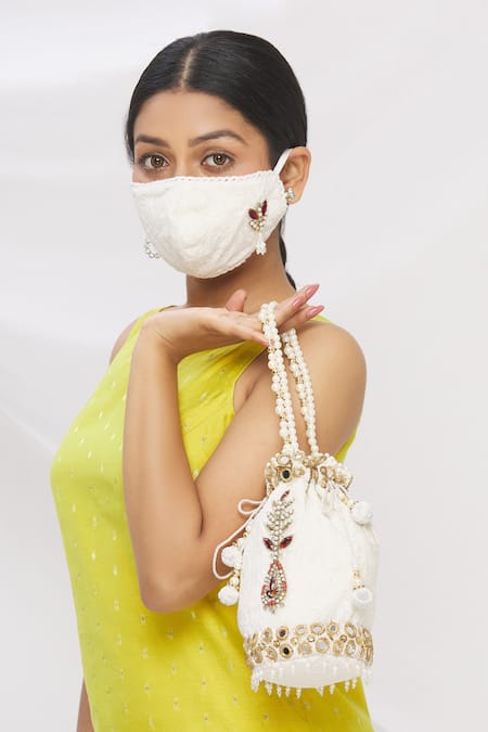 ARPAN VOHRA Chikankari Embroidered Potli Bag with Face Mask  