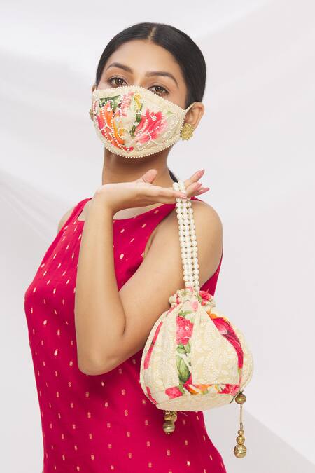 Arpan Vohra Chikankari Embroidered Potli Bag with Face Mask
