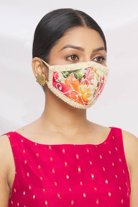 Arpan Vohra_Beige Embroidered Chikankari Potli Bag With Face Mask _Online_at_Aza_Fashions