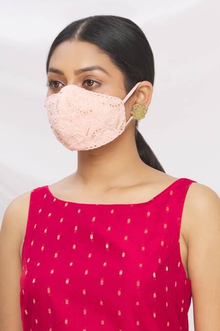 Buy_Arpan Vohra_Pink Embroidery, Beads Chikankari Potli Bag With Face Mask _Online_at_Aza_Fashions
