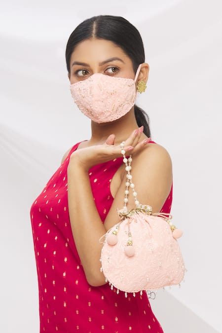 ARPAN VOHRA Chikankari Embroidered Potli Bag with Face Mask  