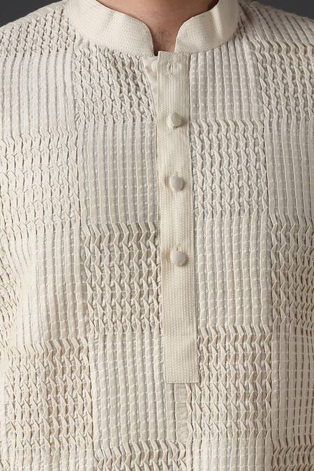 Shop_Minaki_White Poly Silk Pintuck Kurta Set_Online_at_Aza_Fashions