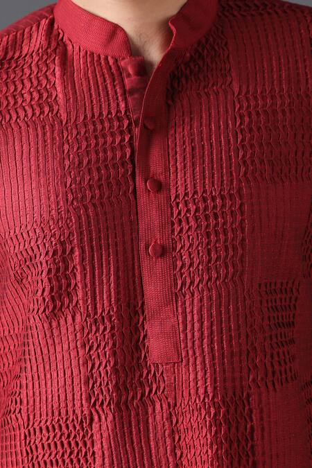 Shop Minaki Red Poly Silk Pintuck Kurta Set Online at Aza Fashions Shop_Minaki_Red Poly Silk Pintuck Kurta Set _Online_at_Aza_Fashions