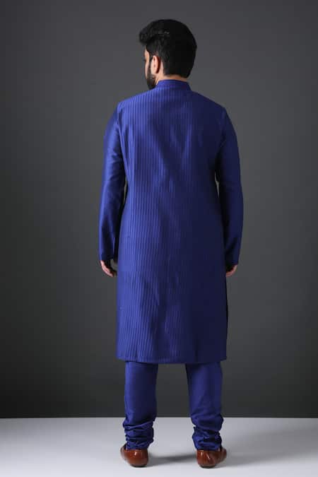 Shop Minaki Blue Poly Silk Pintuck Kurta Set at Aza Fashions Shop_Minaki_Blue Poly Silk Pintuck Kurta Set _at_Aza_Fashions