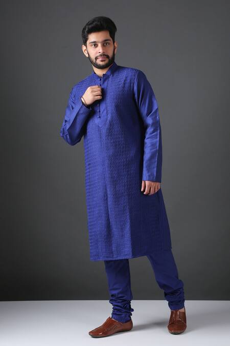 Minaki Blue Poly Silk Pintuck Kurta Set Online at Aza Fashions Minaki_Blue Poly Silk Pintuck Kurta Set _Online_at_Aza_Fashions