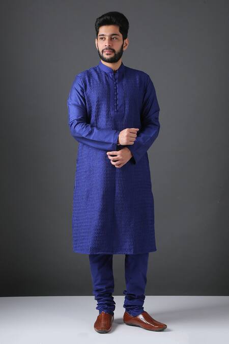 Buy Minaki Blue Poly Silk Pintuck Kurta Set Online at Aza Fashions Buy_Minaki_Blue Poly Silk Pintuck Kurta Set _Online_at_Aza_Fashions