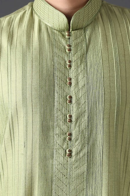 Minaki_Green Poly Silk Pintuck Kurta Set_at_Aza_Fashions