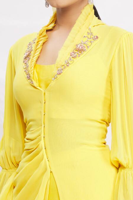 Nitika Kanodia Gupta Yellow Asymmetric Kurta And Pant Set at Aza Fashions Nitika Kanodia Gupta_Yellow Asymmetric Kurta And Pant Set_at_Aza_Fashions