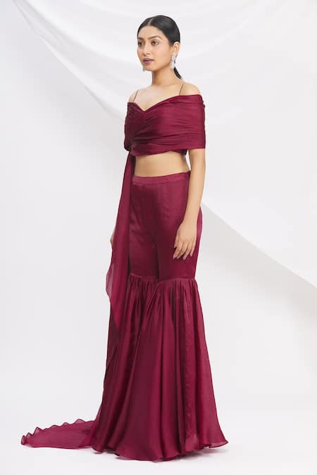 Buy_Nitika Kanodia Gupta_Maroon Pleated Sharara Set_Online_at_Aza_Fashions
