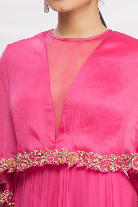 Nitika Kanodia Gupta_Pink Popover Flared Gown_at_Aza_Fashions