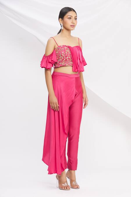 Nitika Kanodia Gupta Pink Draped Top And Pant Set Online at Aza Fashions Nitika Kanodia Gupta_Pink Draped Top And Pant Set_Online_at_Aza_Fashions