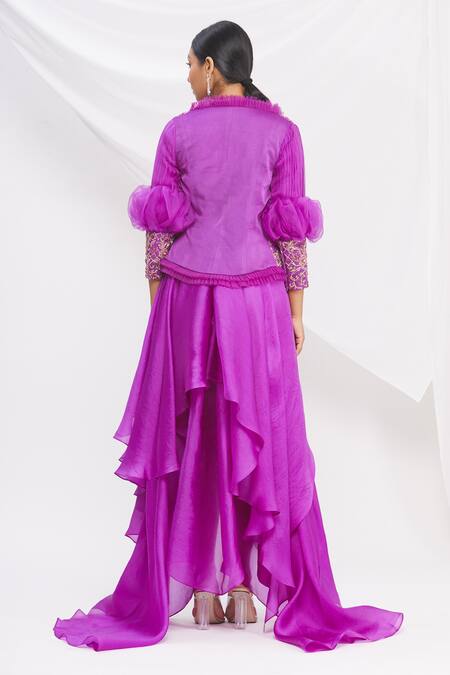 Shop Nitika Kanodia Gupta Purple Embroidered Gown With Jacket at Aza Fashions Shop_Nitika Kanodia Gupta_Purple Embroidered Gown With Jacket_at_Aza_Fashions