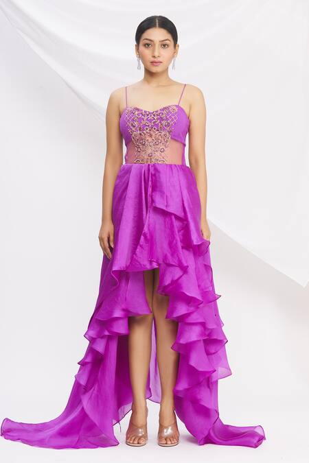 Nitika Kanodia Gupta Purple Embroidered Gown With Jacket Online at Aza Fashions Nitika Kanodia Gupta_Purple Embroidered Gown With Jacket_Online_at_Aza_Fashions