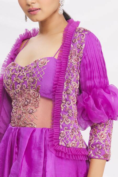 Nitika Kanodia Gupta Purple Embroidered Gown With Jacket at Aza Fashions Nitika Kanodia Gupta_Purple Embroidered Gown With Jacket_at_Aza_Fashions