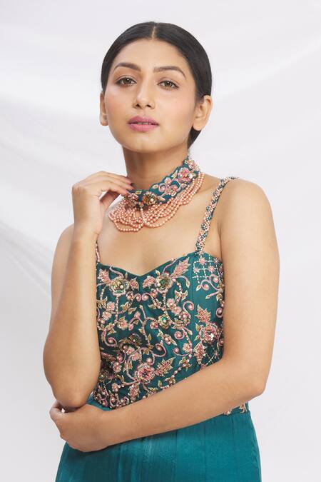 Nitika Kanodia Gupta_Blue Dupatta Organza Layered Sharara Jumpsuit With_at_Aza_Fashions