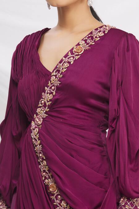 Nitika Kanodia Gupta_Purple Organza Draped Tunic And Lehenga Set_at_Aza_Fashions