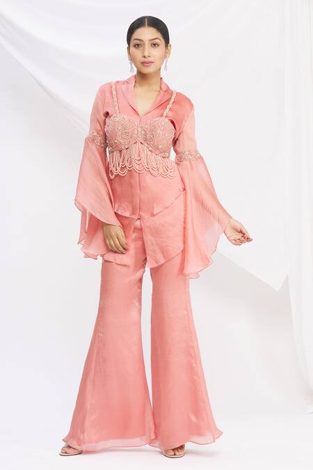 Nitika Kanodia Gupta_Pink Layered Top And Pant Set_Online_at_Aza_Fashions