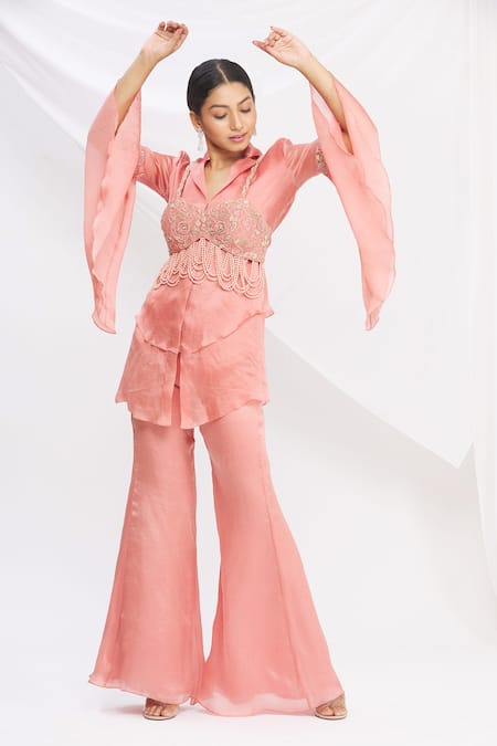 Buy_Nitika Kanodia Gupta_Pink Layered Top And Pant Set_Online_at_Aza_Fashions