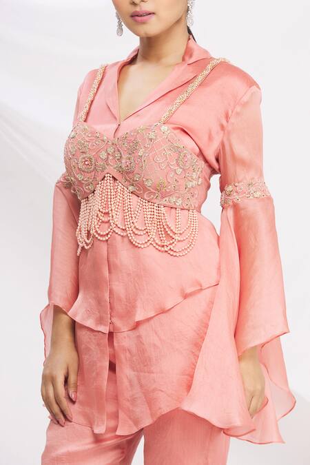 Nitika Kanodia Gupta_Pink Layered Top And Pant Set_at_Aza_Fashions
