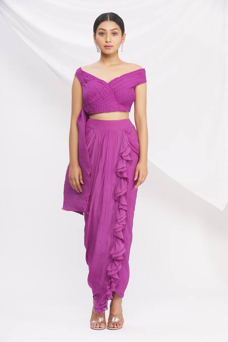 Nitika Kanodia Gupta_Pink Off Shoulder Top And Skirt Set_Online_at_Aza_Fashions