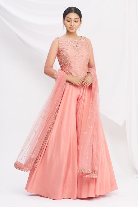 Nitika Kanodia Gupta_Pink Embroidered Palazzo Set_Online_at_Aza_Fashions