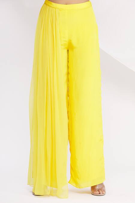 Shop Nitika Kanodia Gupta Yellow Embroidered Pant Saree Set Online at Aza Fashions Shop_Nitika Kanodia Gupta_Yellow Embroidered Pant Saree Set_Online_at_Aza_Fashions