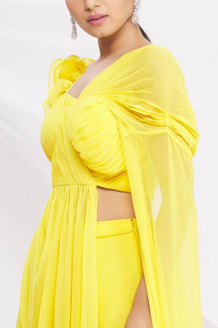 Nitika Kanodia Gupta Yellow Embroidered Pant Saree Set at Aza Fashions Nitika Kanodia Gupta_Yellow Embroidered Pant Saree Set_at_Aza_Fashions