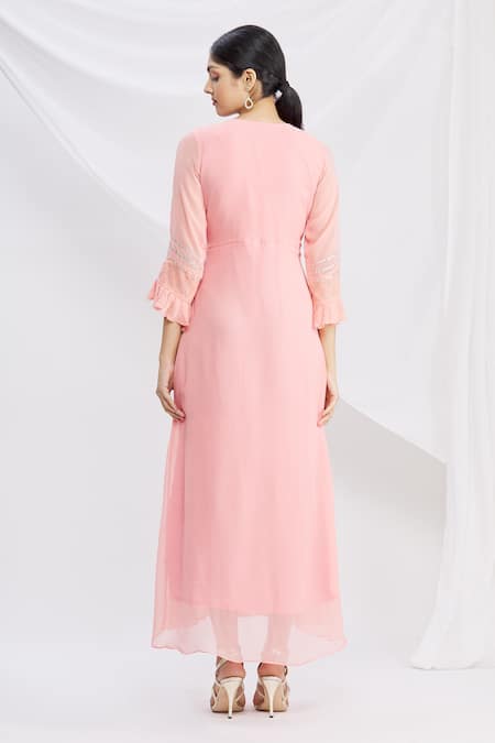Samyukta Singhania Floral Embroidered Peach Peplum Tunic 
