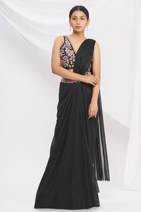 Georgette Saree with blouse in Black colour 172141