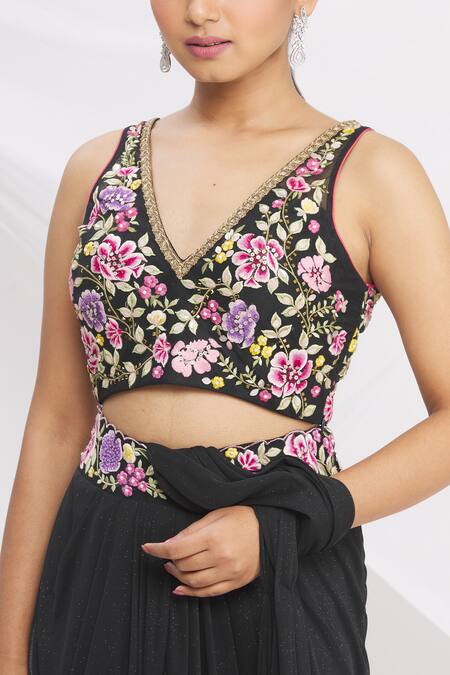 Rajat & Shraddha Black Net, Shimmer Lycra Pre-draped Saree With Blouse at Aza Fashions Rajat & Shraddha_Black Net, Shimmer Lycra Pre-draped Saree With Blouse _at_Aza_Fashions