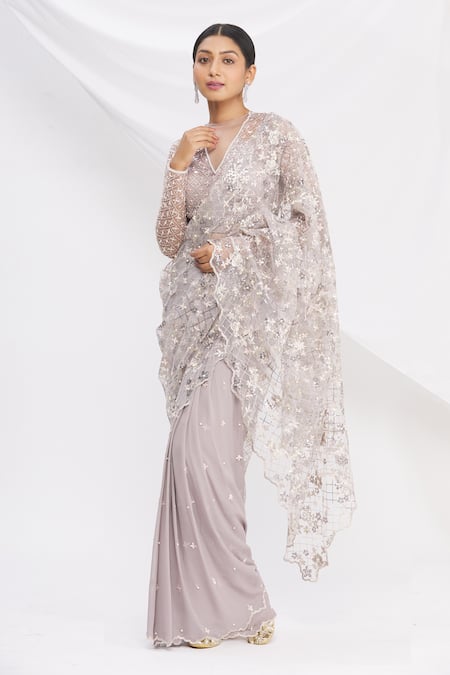 Rajat & Shraddha Pre-Draped Floral Embroidered Saree 