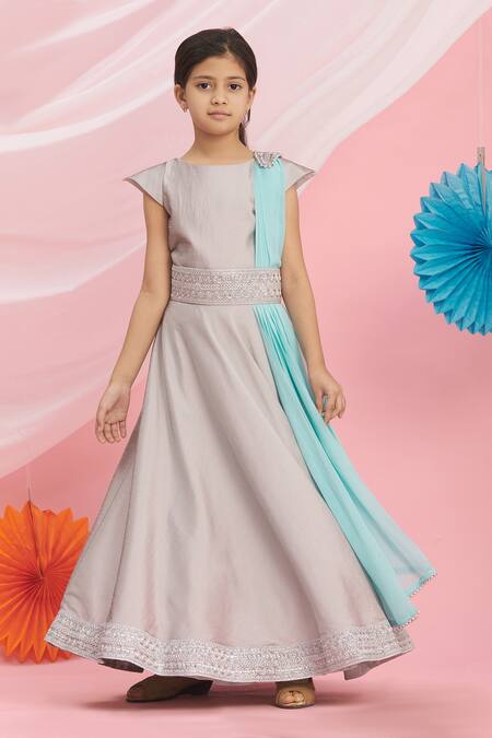 Buy Beige Net Embroidered Bead Gown For Girls by Banana Bee Online at Aza  Fashions.