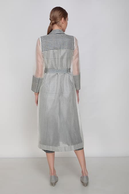 Shop_Arcvsh By Pallavi Singh_Blue Organza, Handwoven Noil Silk Printed Jumpsuit With Jacket _at_Aza_Fashions